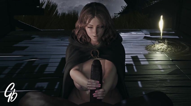 Анимешная путница в балахоне анально ездит на хуе, прячась от дождя